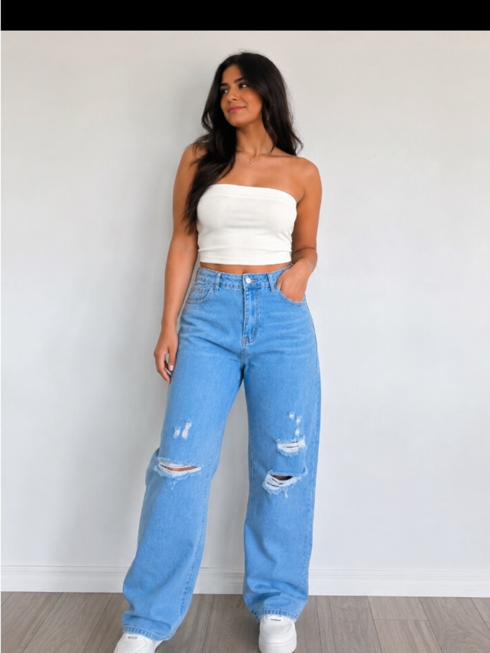 Unbranded XL Wide Leg Distressed Jeans Light Wash Denim